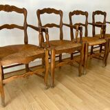 Set of 4 Louis XV style oak straw chairs/armchairs