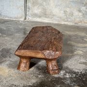 Small stool, footrest in organic blond teak monoxyle wabi-sabi L31