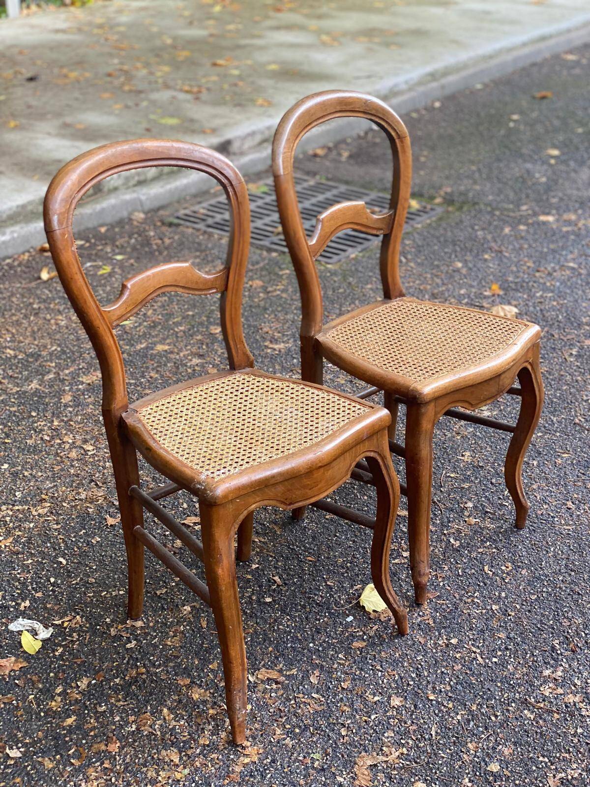 2 Louis Philippe caned chairs in solid wood from the 20th century