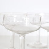 Set of 5 chiseled glass champagne cups