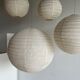 Hanging lamp in rattan and round japanese natural linen d:50