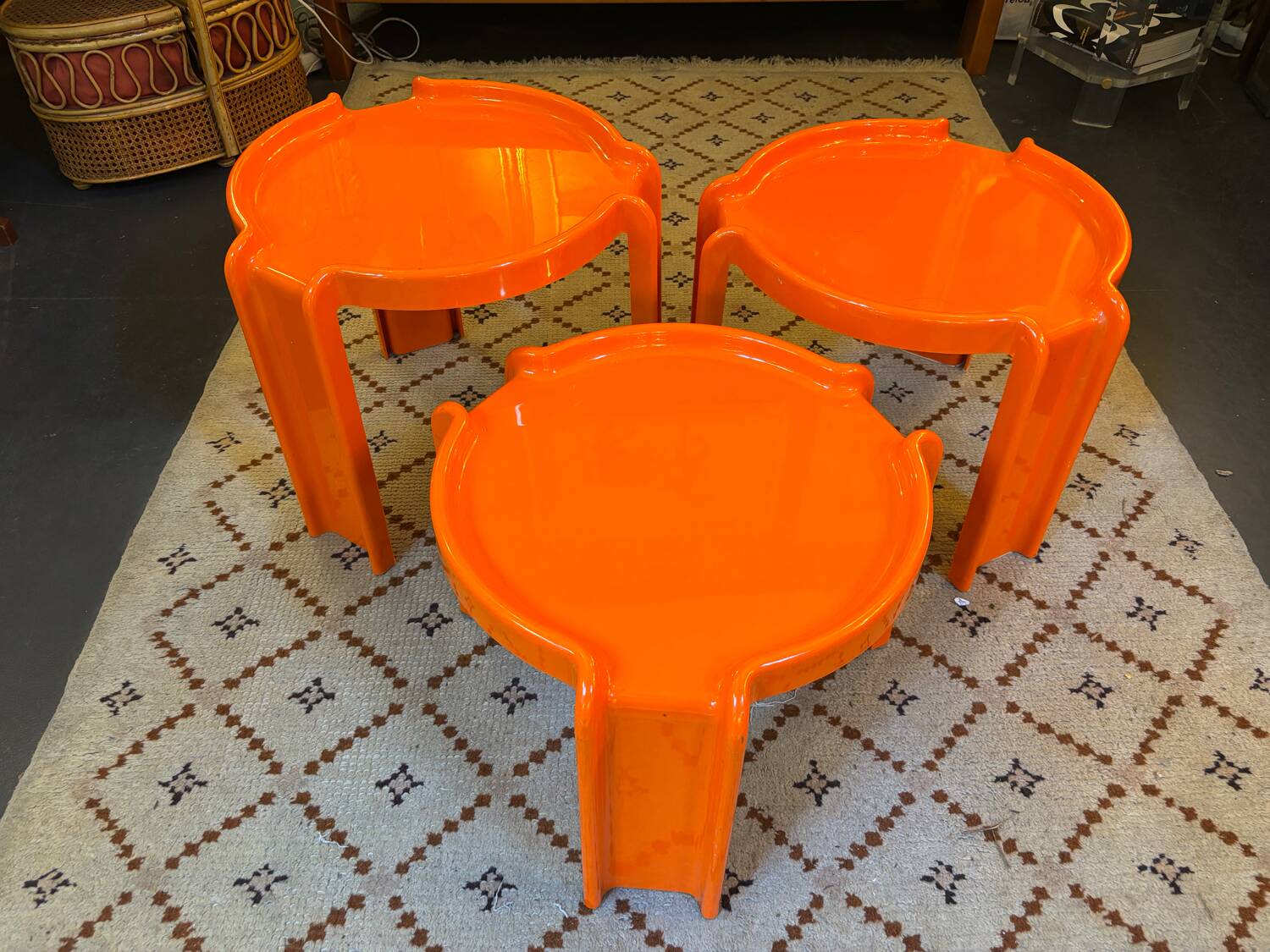 Set of 3 orange nesting tables from Kartell