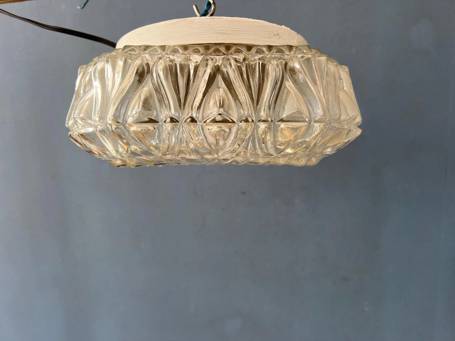 Vintage 30s flush mount glass ceiling lamp