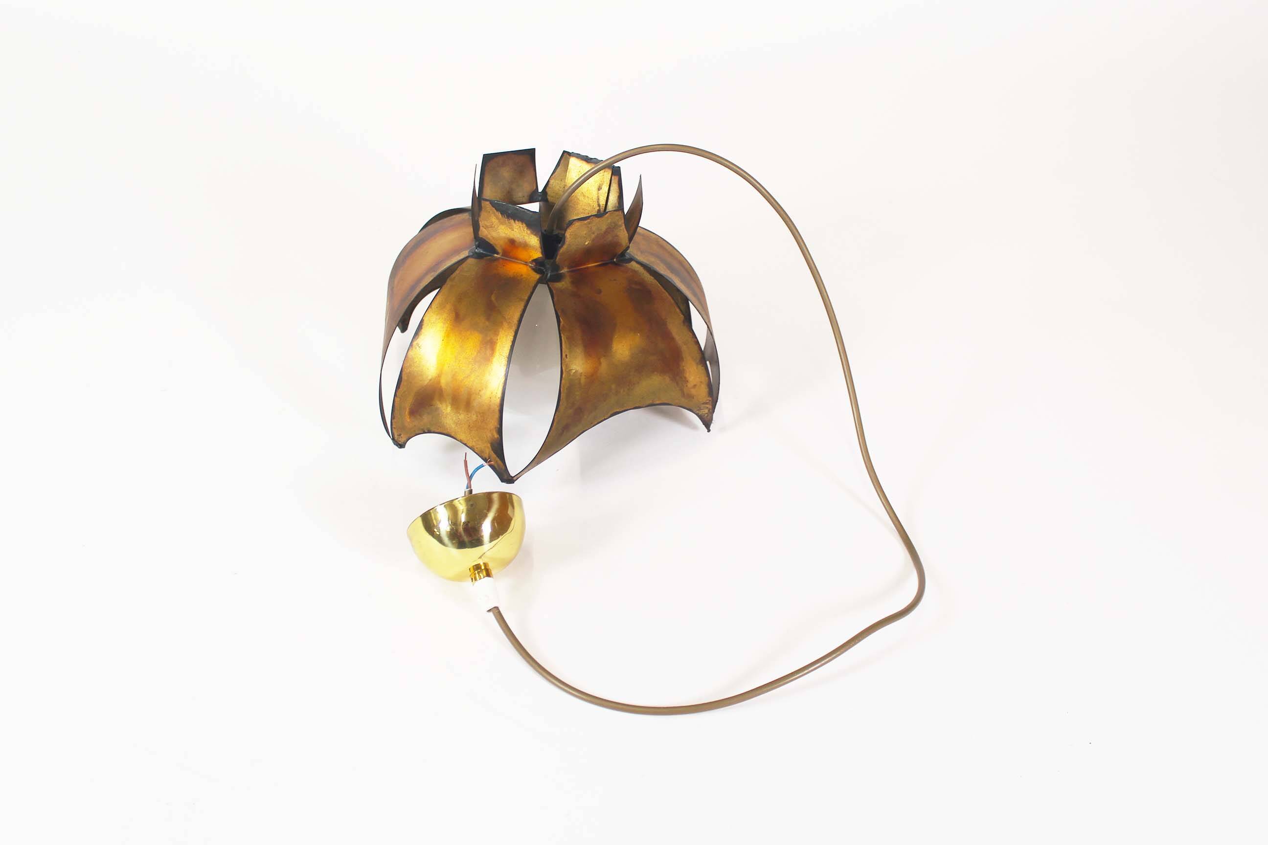 Original Italian torch cut brutalist brass chandelier