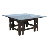Table basse en fonte et plateau en verre