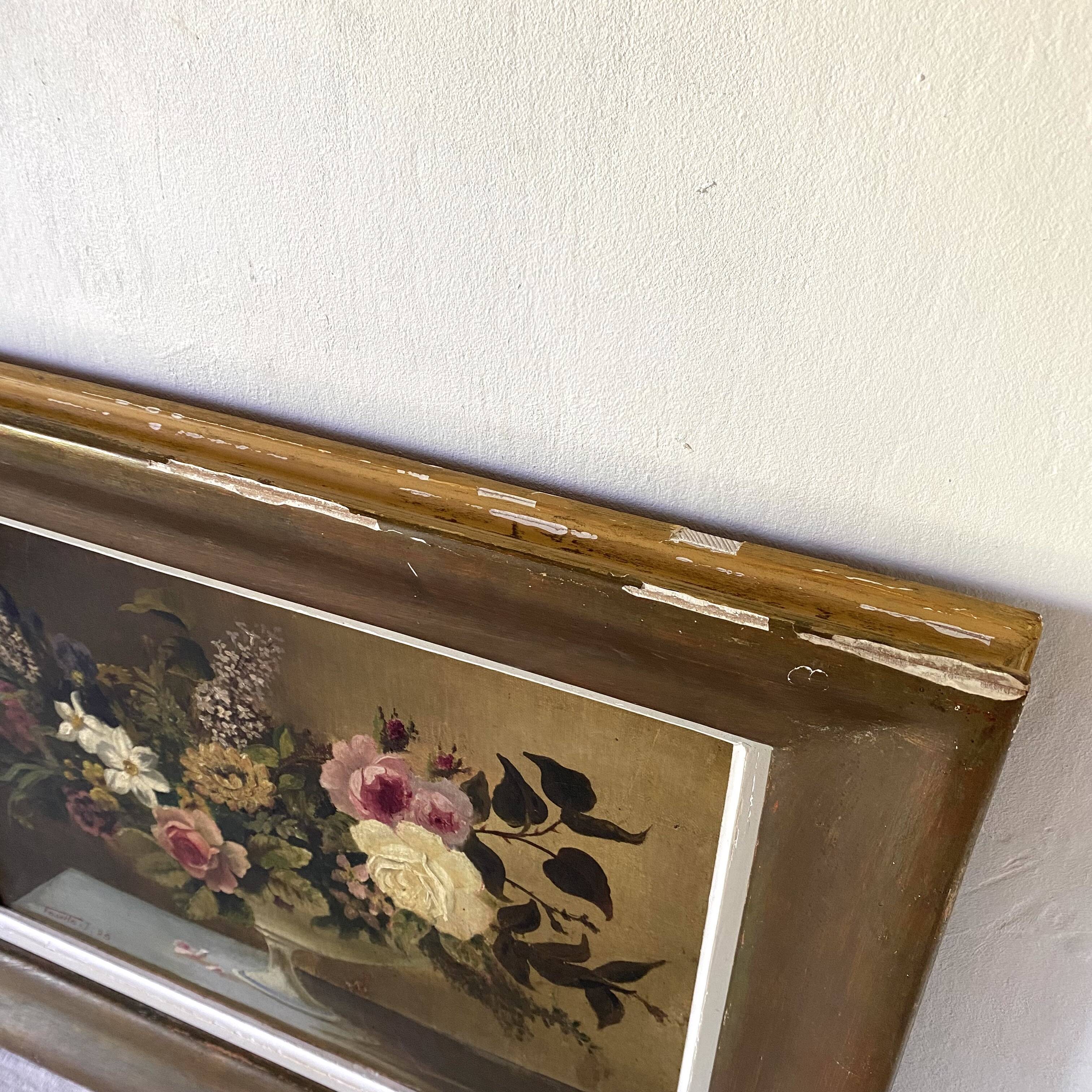 Old oil on canvas Bouquet, still life Tosello J. 19th
