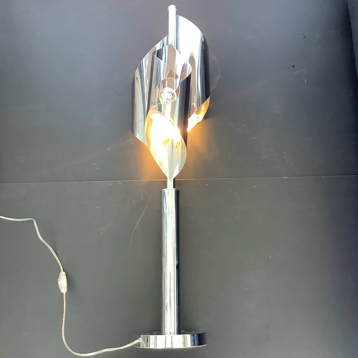 Large Chrome Lamp 3 Lights Space Age Italy 70's Dlg Reggiani