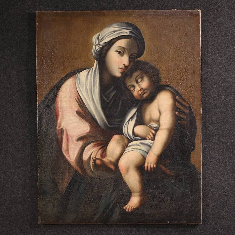 Antique Italian painting Madonna and Child from the 18th century