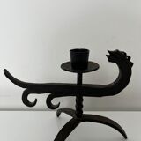 Zoomorphic dragon candle holder in wrought iron