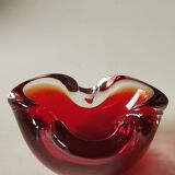 Murano Sommerso Ashtray/Vide Poche. Amber Iridescent Red Glass