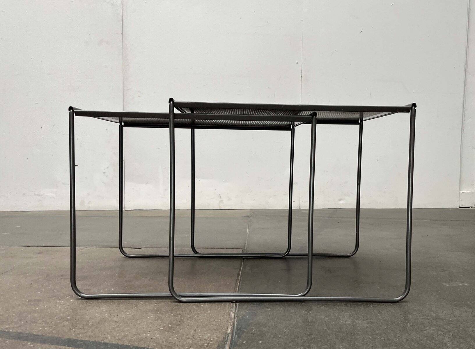 Postmodern perforated metal nesting side tables from Ikea, 1980s, set of 2.