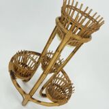mid century PLANT STAND rack 1950s 60s bamboo rattan hawaii tiki era