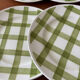 Lot of vintage checkered green dessert plates Moulin des Loups model.