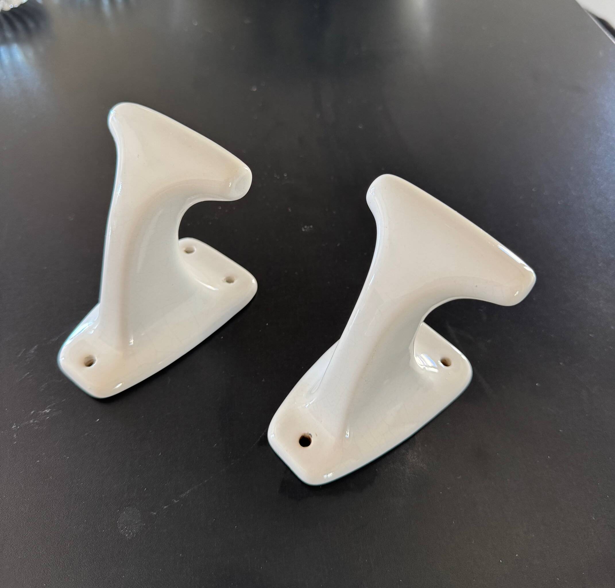 2 old porcelain coat hooks