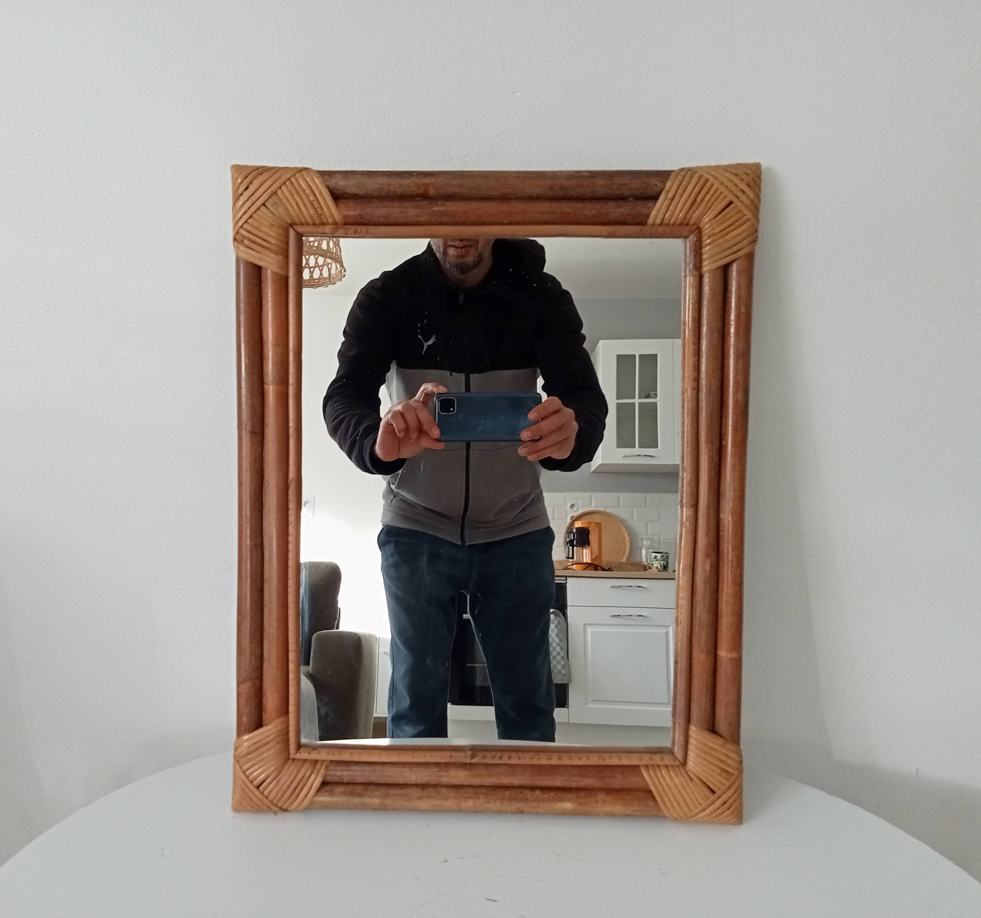 Vintage bamboo and rattan mirror from the 60s/70s, 50*40 cm.