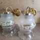 Pair of vintage wall lights in engraved glass & gold metal — Romantic elegance