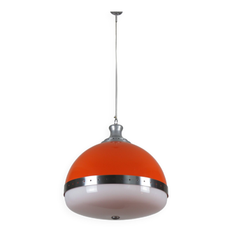 Large Italian pendant light (diameter 50 cm) orange and white Space Age 1960s