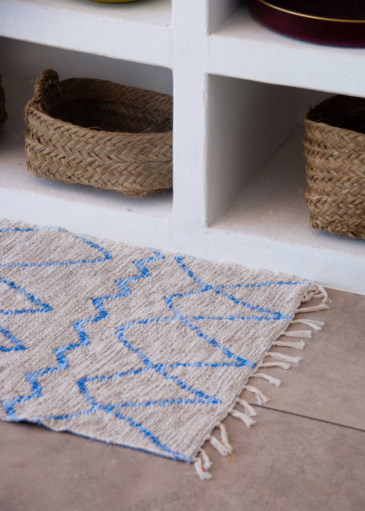 Recycled cotton handmade rug - Reversible - Blue