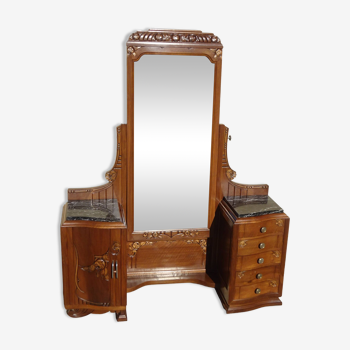 Walnut dressing table with psychic mirror, art deco
