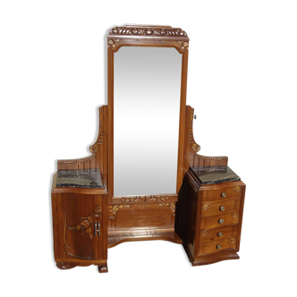 Walnut dressing table with psychic mirror, art deco