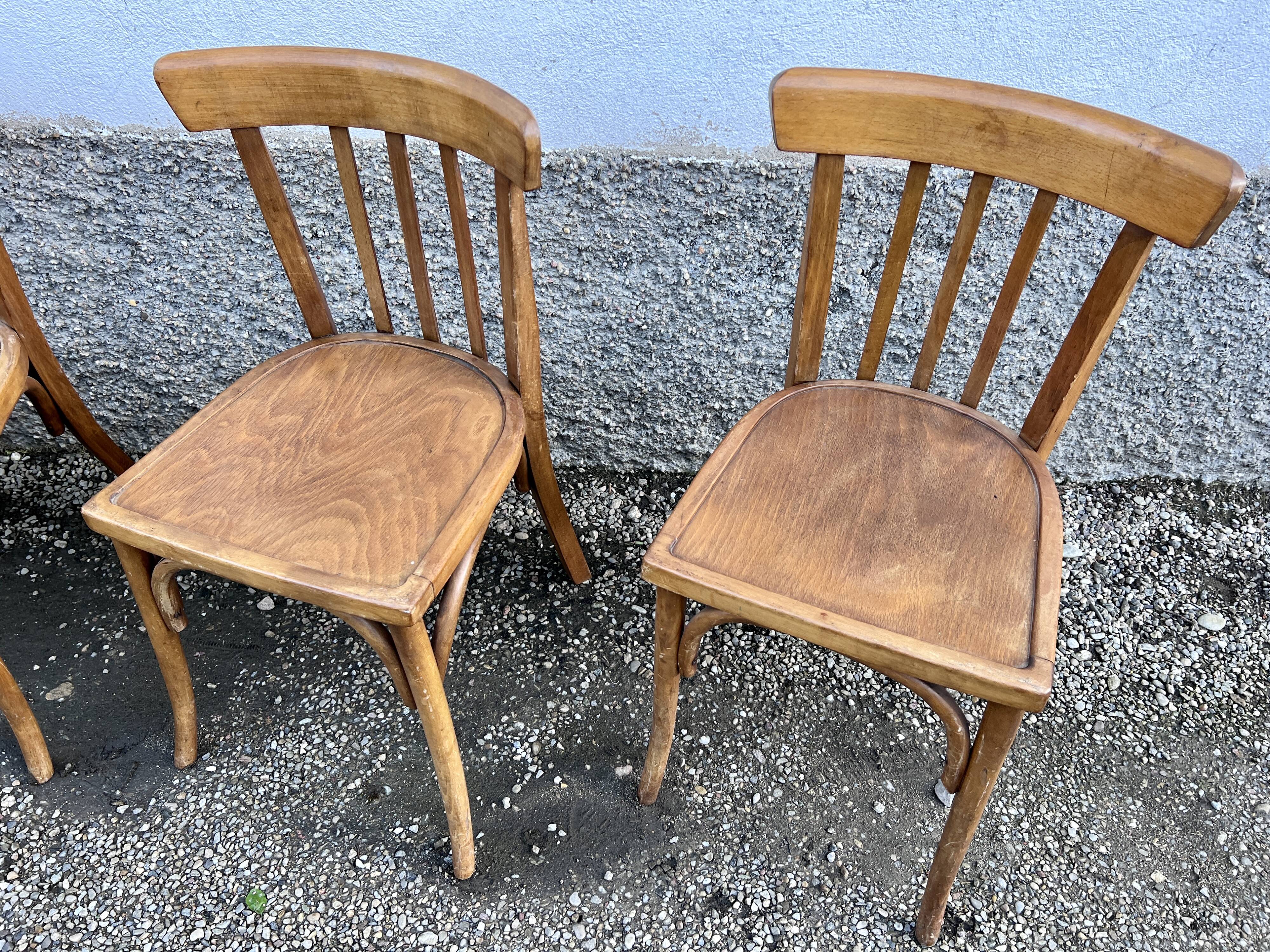 Series of 5 bistro/bohemian beech chairs - vintage - 1950