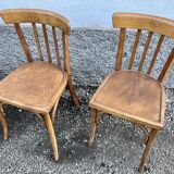 Series of 5 bistro/bohemian beech chairs - vintage - 1950