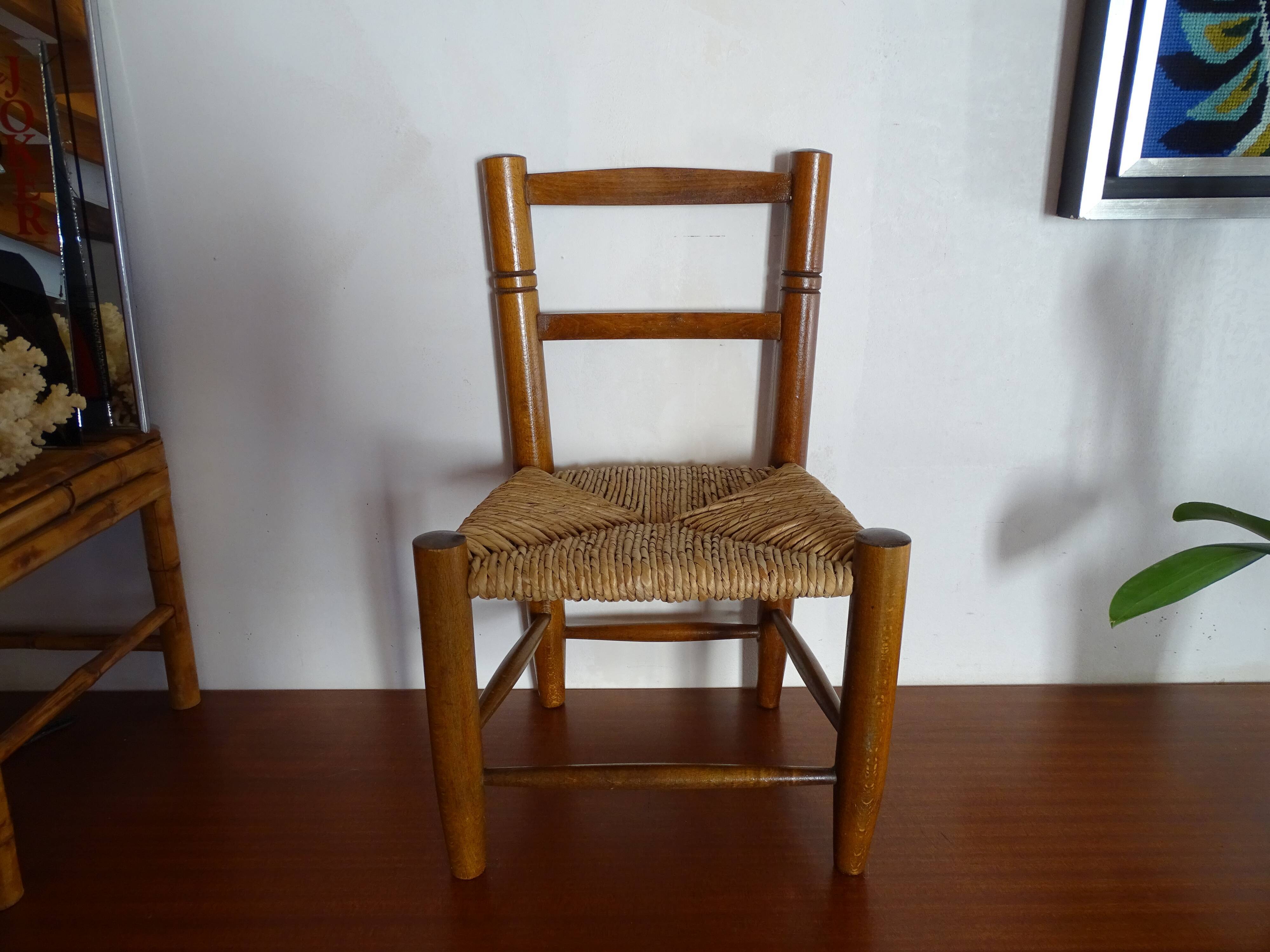 Chaise bois paillée enfant vintage