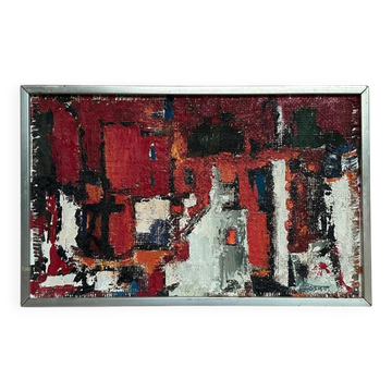 Original Swedish Oil On Canvas – “Cityscape In Red” By Holger Oijens (1907–2004) – Signed – Vintage & Framed