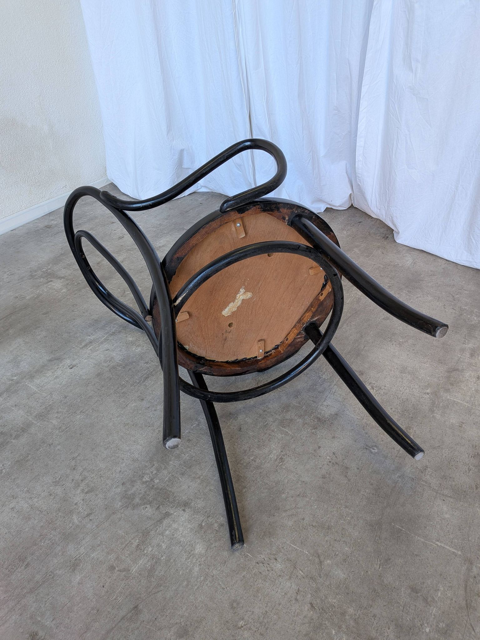 Vintage Thonet Style Dining Chair: Black Bentwood Cane Seat