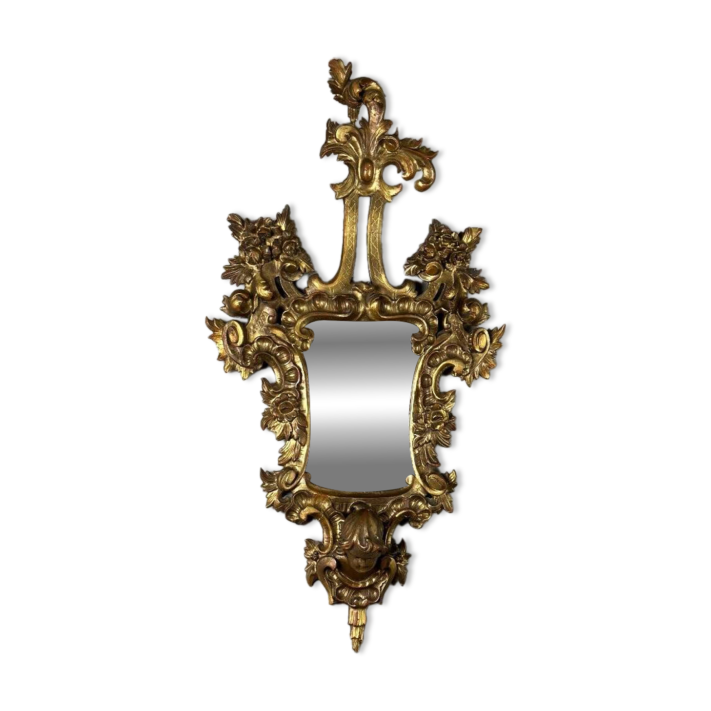 Pair of carved and gilded wooden mirrors, Italy 19th century