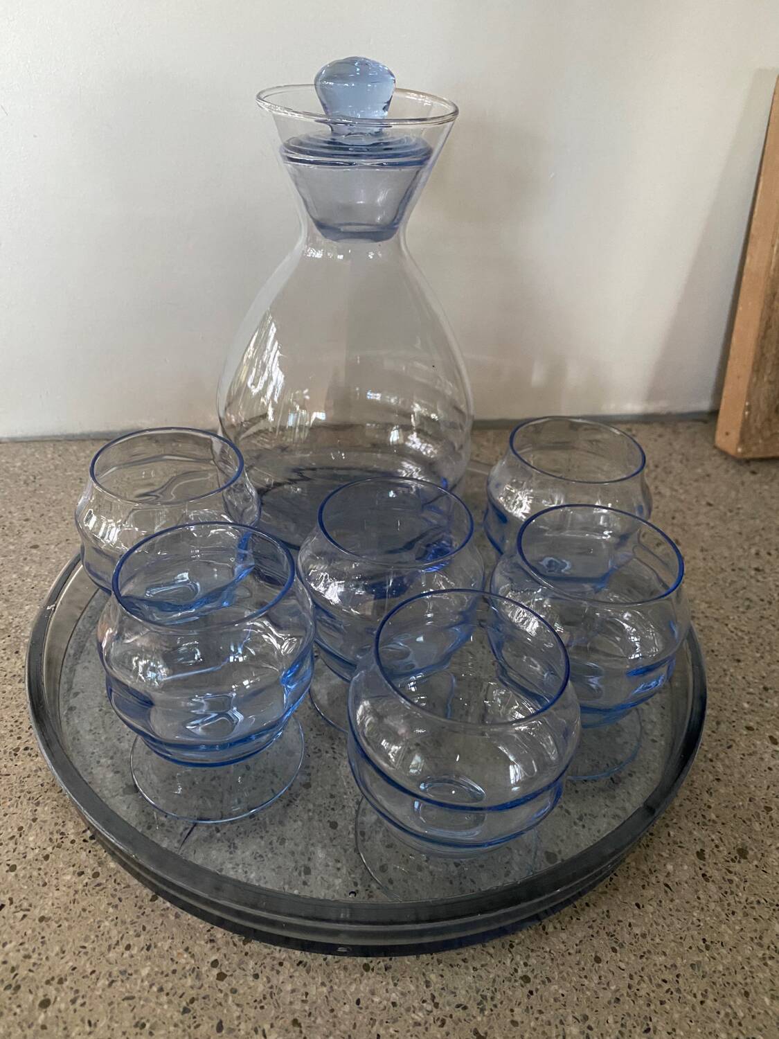 Art deco decanter and tray glass set
