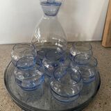 Art deco decanter and tray glass set
