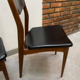 Set of 6 Scandinavian Skaï and teak wood chairs