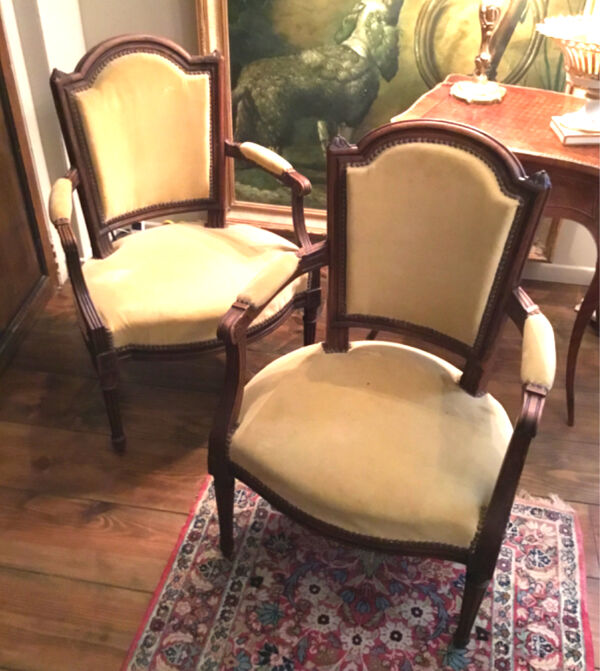 Paire de fauteuils de style Louis XVI velours jaune
