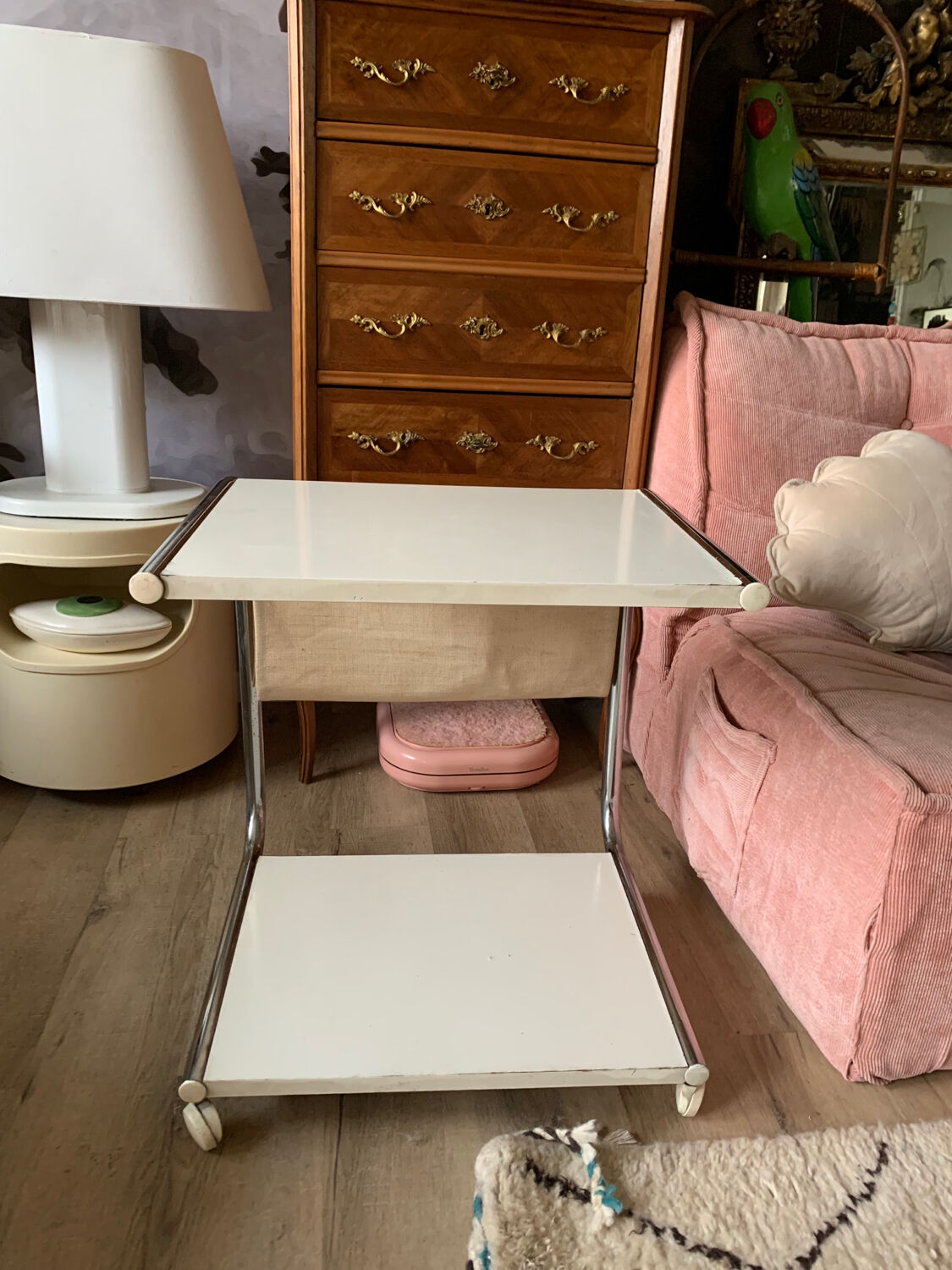Chrome magazine holder coffee table from the 80s