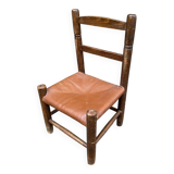 Chaise pour enfant en bois massif et cuir véritable