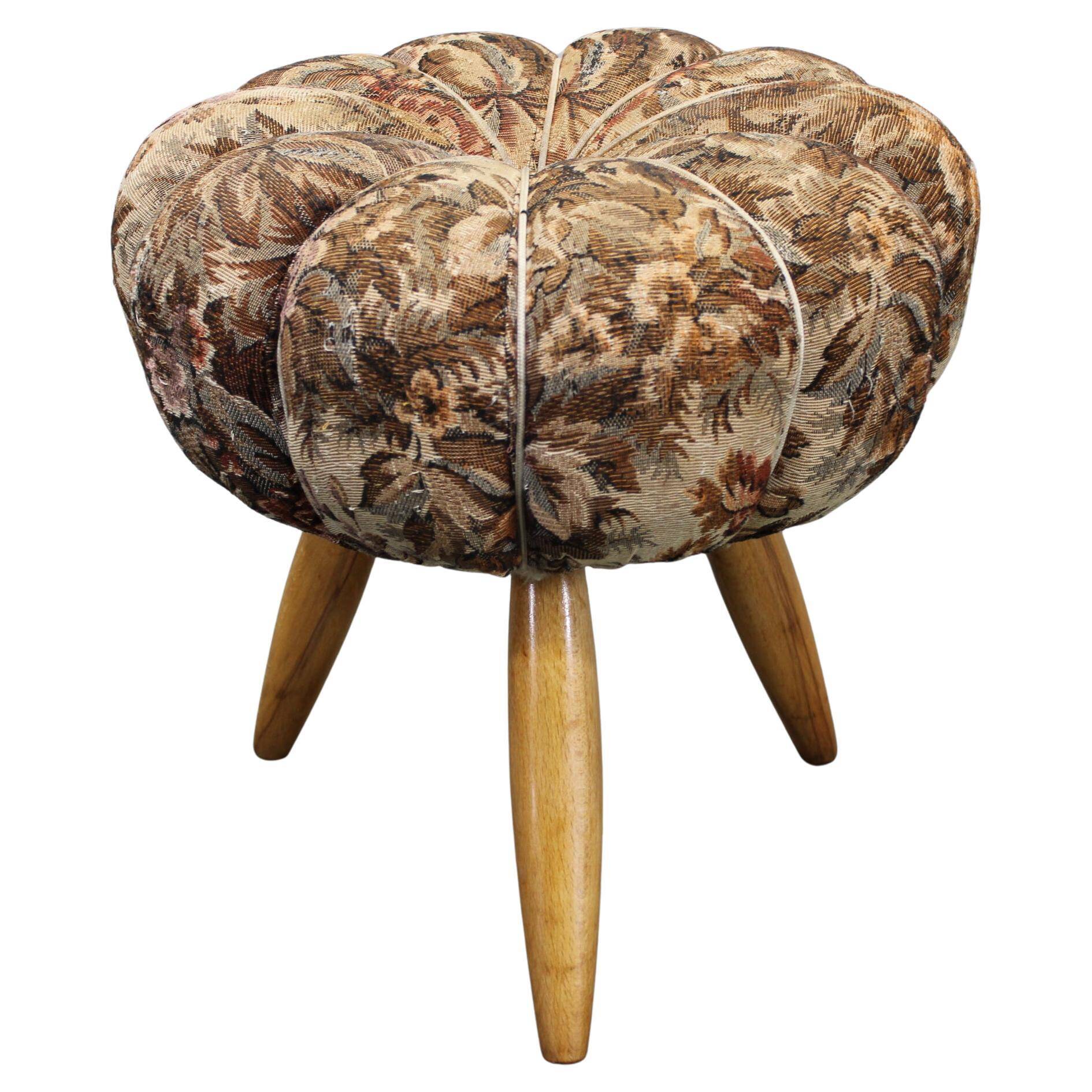 Mid-century Czech upholstered stool, beech wood, 1950s