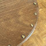 2 antique bistro stools with curved wood and caning effect.