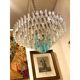 Lustre contemporain en verre triedro murano transparent et bleu ligh-blue