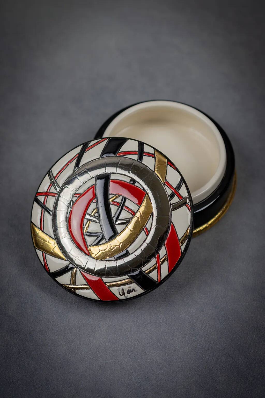 Round Roller Coaster Box in Longwy Enamel by Catherine Lhoir