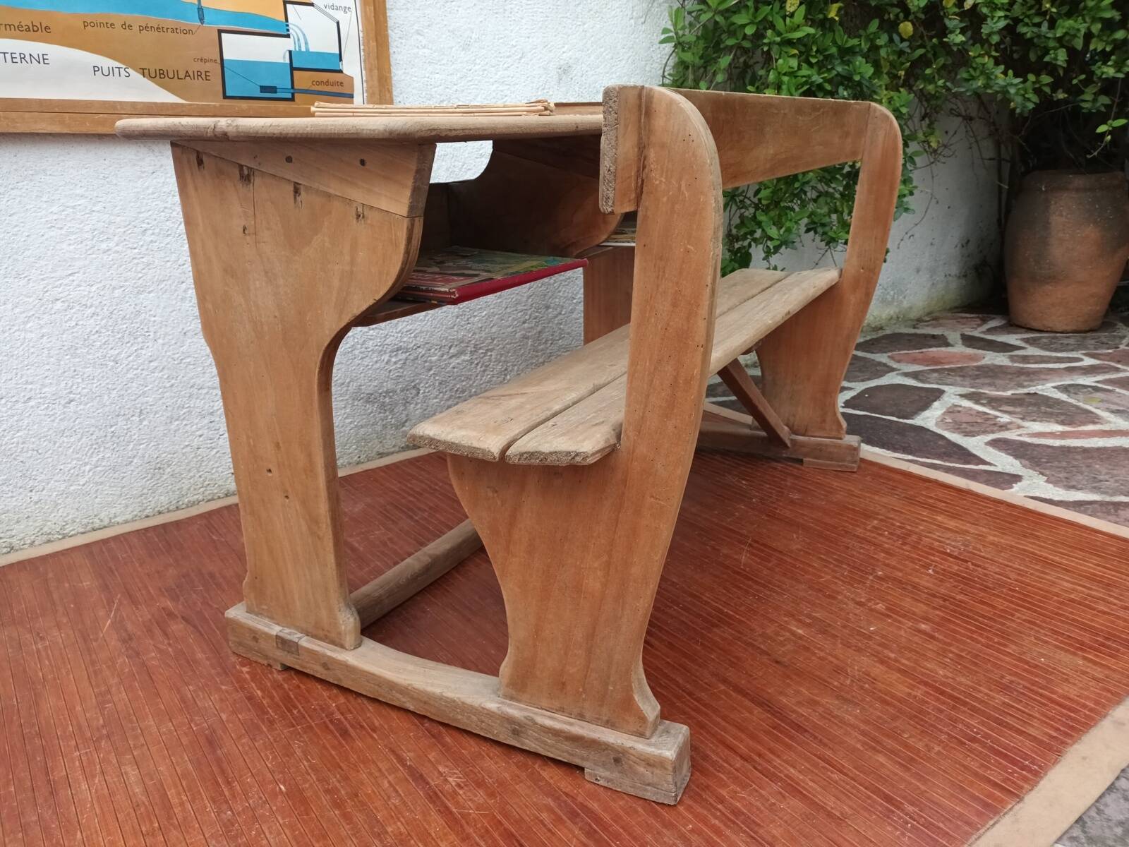 Double wooden school desk