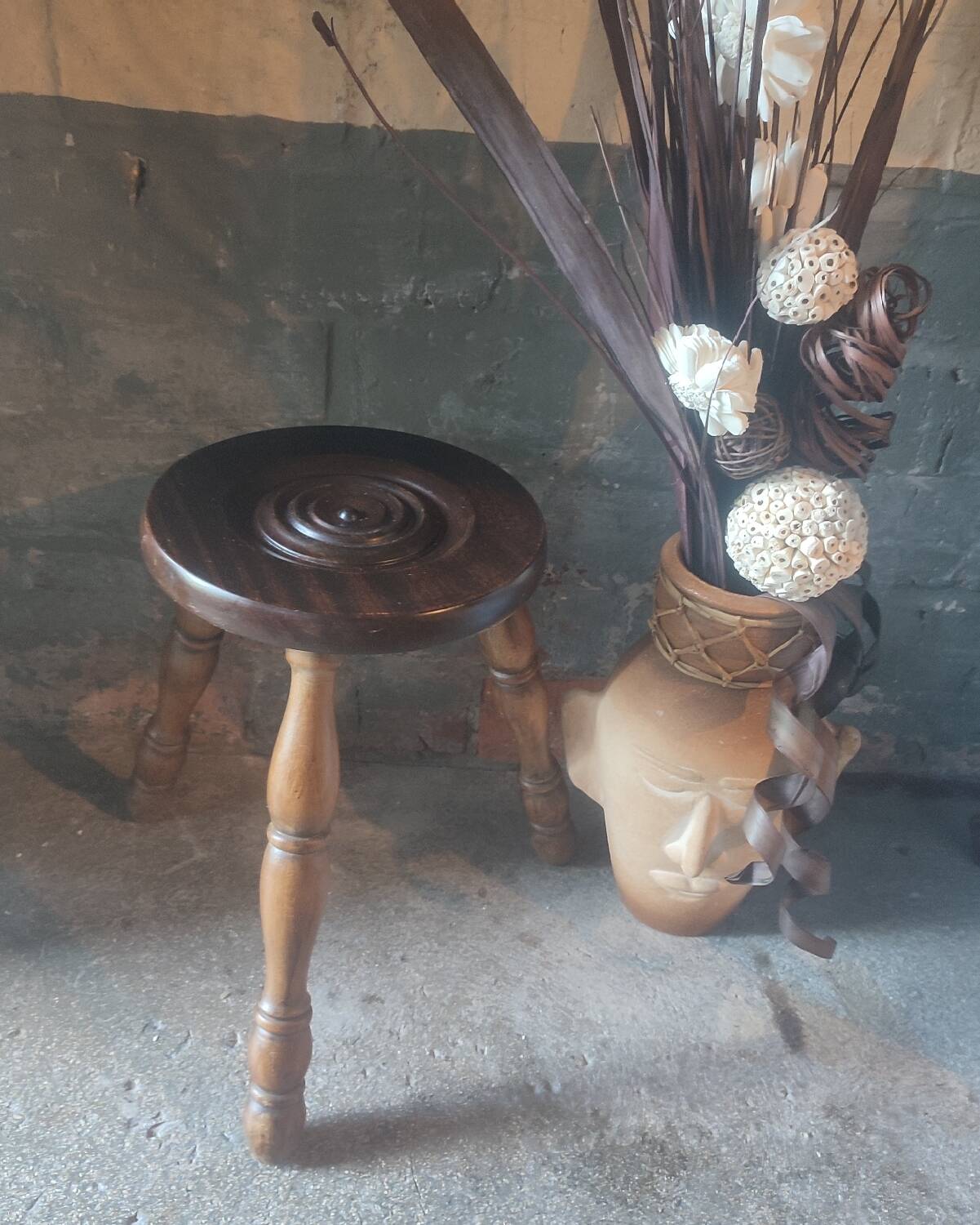 Vintage solid wood tripod stool