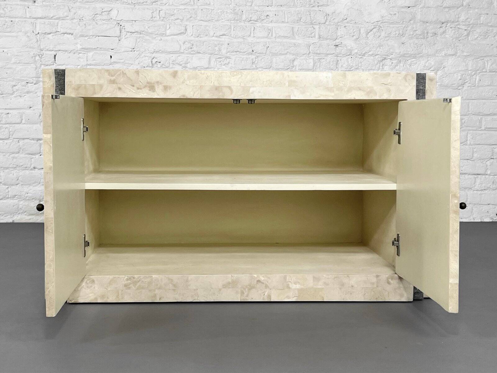 Vintage stone and brass marquetry sideboard, 1980s