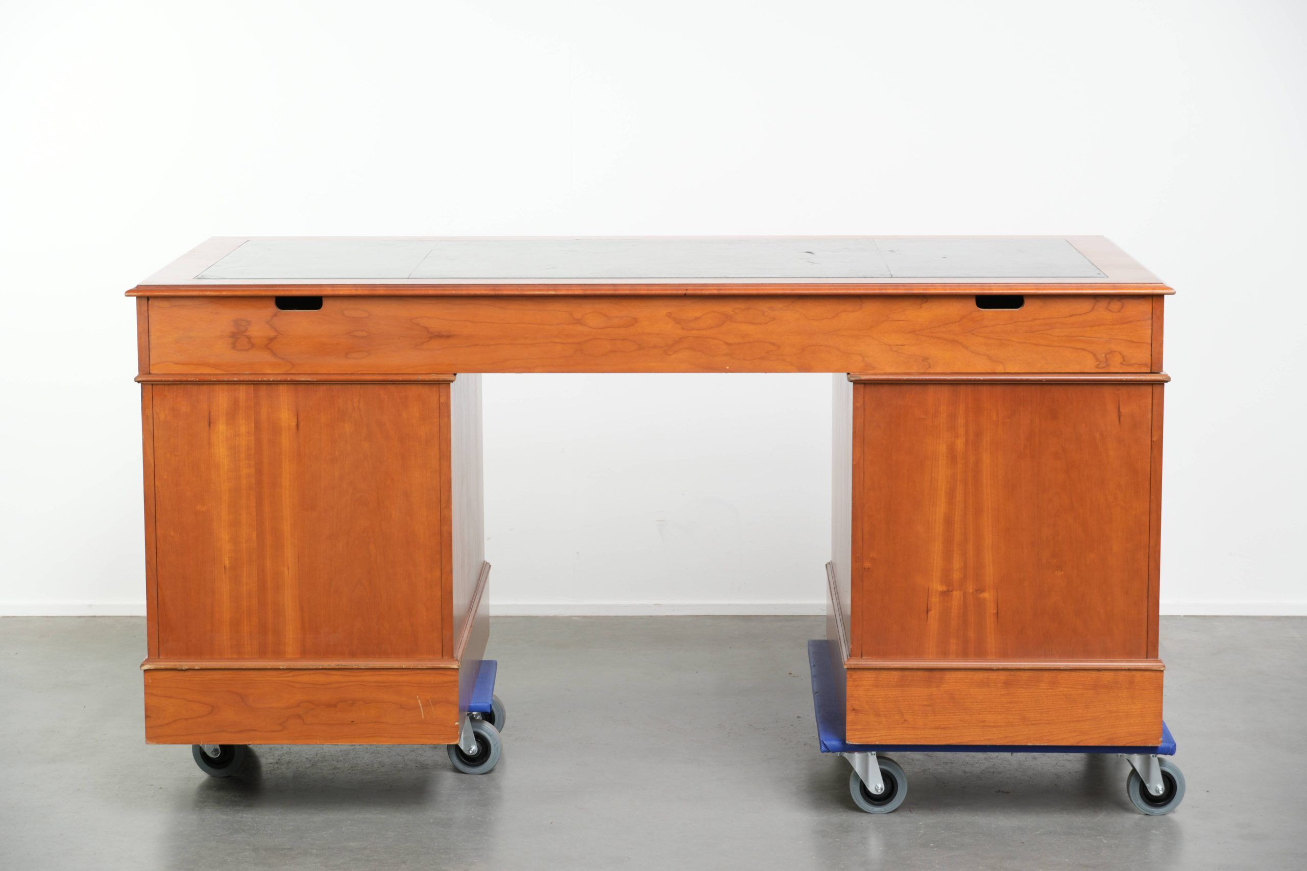 Classic wooden desk in English style with 4 drawers and a blue leather top