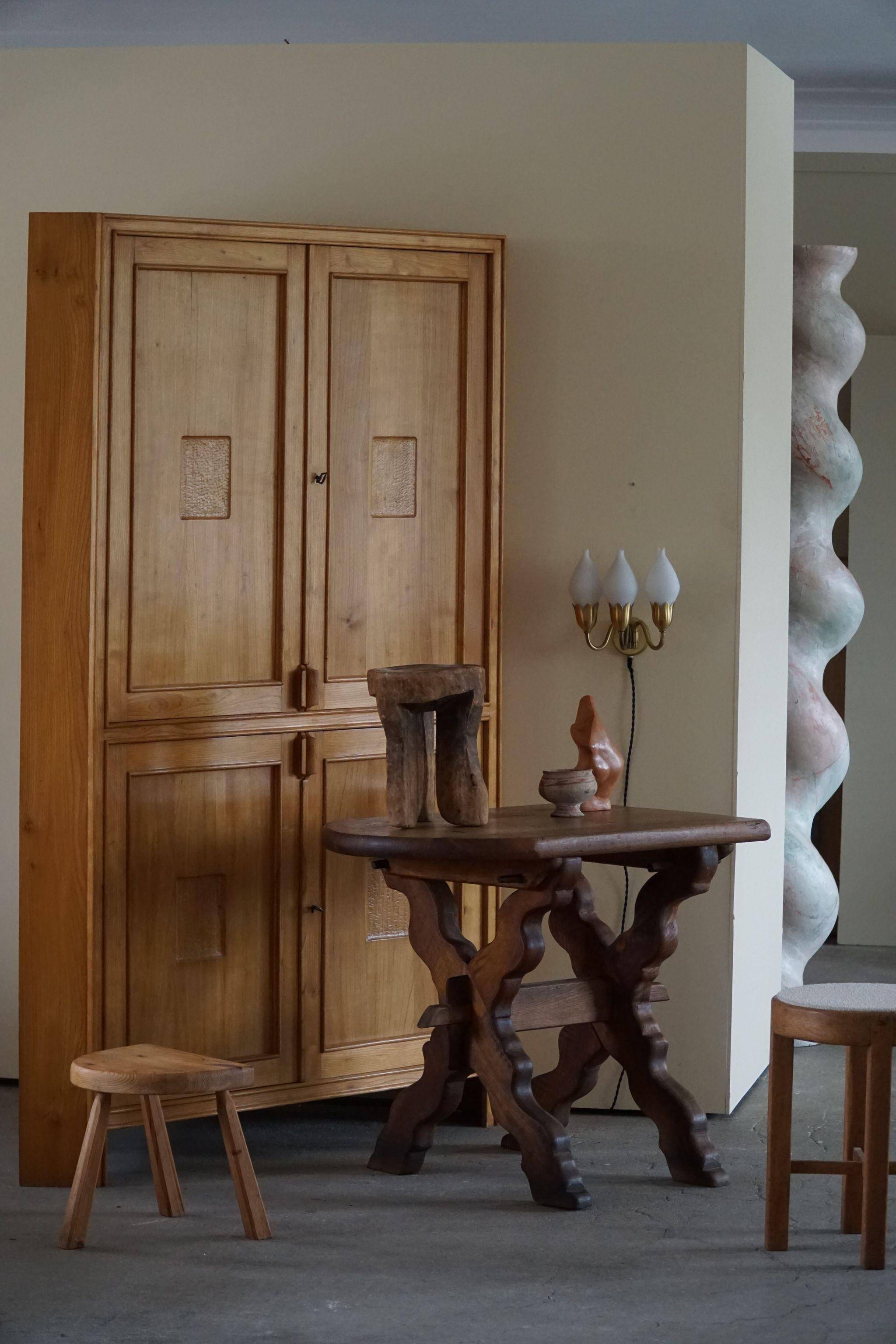Brutalist oak desk from the mid-century, made in France in the 1950s.
