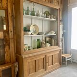 Two-body sideboard, bookcase, dresser in restored solid oak