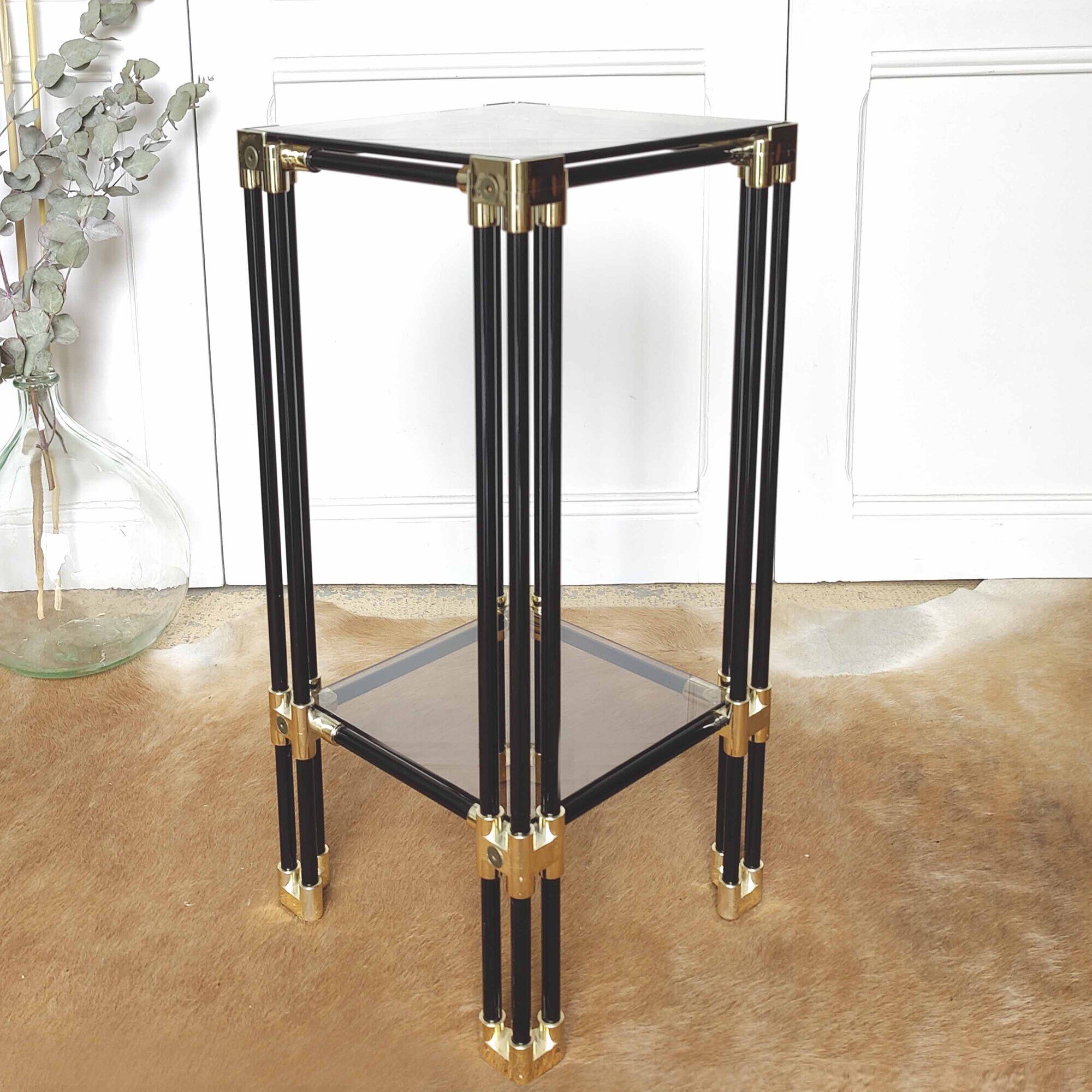 Fifth wheel end of sofa 70s metal black smoked glass