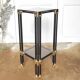 Fifth wheel end of sofa 70s metal black smoked glass