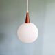 Scandinavian teak and white satin glass pendant light, 1960s