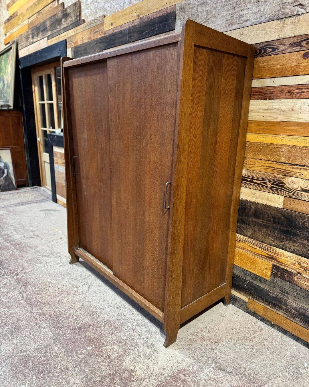 Vintage oak wardrobe - Sliding doors - 1950s